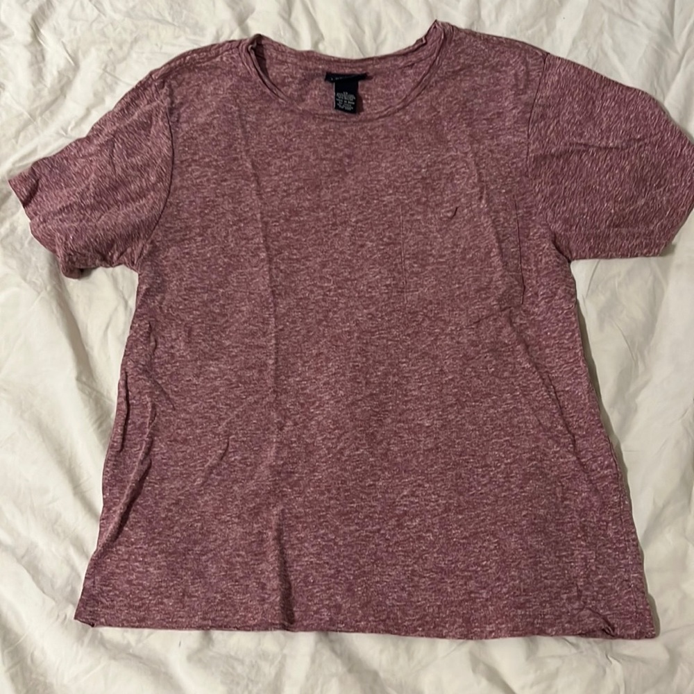 Maroon short sleeve with pocket.